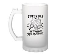 Verre à Bière J’peux pas je préfère mes Monnaies J'peux pas minimaliste | Chope Givrée en Verre Trempé 470 ml à Anse Recto Verso | Apéro Bar Bistrot Match | Cadeau Homme Anniversaire Fête des Pères