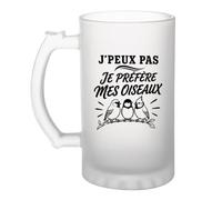 Verre à Bière J’peux pas je préfère mes Oiseaux J'peux pas minimaliste | Chope Givrée en Verre Trempé 470 ml à Anse Recto Verso | Apéro Bar Bistrot Match | Cadeau Homme Anniversaire Fête des Pères