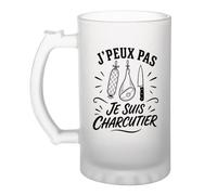 Verre à Bière J’peux pas je suis Charcutier J'peux pas minimaliste | Chope Givrée en Verre Trempé 470 ml à Anse Recto Verso | Apéro Bar Bistrot Match | Cadeau Homme Anniversaire Fête des Pères