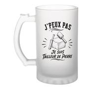 Verre à Bière J’peux pas je suis Tailleur de pierre J'peux pas minimaliste | Chope Givrée en Verre Trempé 470 ml à Anse Recto Verso | Apéro Bar Bistrot Match | Cadeau Homme Anniversaire Fête des Pères