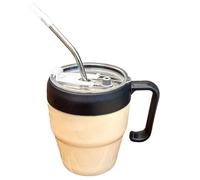 Verre À Café Glacé - Tasse À Milkshake Imprimée Avec Couvercle Et Paille | Tasse En Verre Avec Poignée, Gobelet À Verres Avec Couvercle Et Paille Pour Boissons Chaudes Et Froides, Mariage, Pique-nique