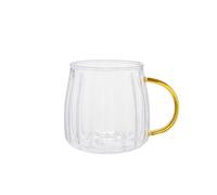 Verre à latte rainuré avec anse dorée CHiATO, 400 ml - transparent