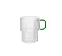 Verre à latte rainuré avec anse verte CHiATO, 300 ml - transparent