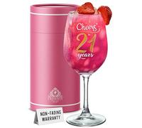 Verre à Vin 21 Ans Cadeau Femme Anniversaire Cheers to 21 Years Idée Cadeau Fille 21 Ans Original Verre Personnalisé Cadeaux Soeur Amie Cousine Niece Feminin Cristal 475ml Coffret Cadeaux Rose