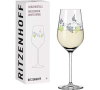 Verre à vin blanc Unyqoos® 300 ml – Série en cristal dur n°4 · Motifs de vigne avec décor en platine · Hauteur : 22,5 cm · Diamètre : 7,9 cm · Fabriqué en Allemagne · Présenté dans une boîte cadeau