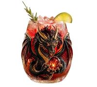 Verre à whisky dragon fantaisie boule cristal | Dragon sculpté 3D, relief irisé, décor unique, cadeau fans fantasy, nettoyage facile