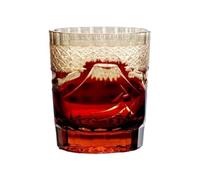 Verre à whisky en cristal sculpté à la main, gobelet Fuji Spirits | Cristal sculpté à la main, whisky, motif fuji, gobelet à spiritueux, 201-300ml, 1 pièce(Red)