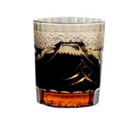 Verre à whisky en cristal sculpté à la main, gobelet Fuji Spirits | Cristal sculpté à la main, whisky, motif fuji, gobelet à spiritueux, 201-300ml, 1 pièce(Black)