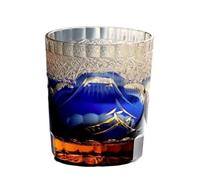 Verre à whisky en cristal sculpté à la main, gobelet Fuji Spirits | Cristal sculpté à la main, whisky, motif fuji, gobelet à spiritueux, 201-300ml, 1 pièce(Blue)