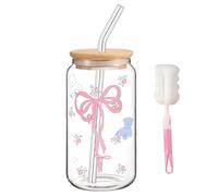 Verre avec couvercle et paille, verre avec couvercle, pailles en verre, gobelets en verre Bow, 500 ml, verres avec couvercle, verre avec paille et couvercle, verres avec couvercle, pour café glacé