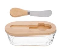 Verre Beurrier Rectangulaire et Couteau 300ml avec Couvercle | Rangement pour Beurre et Fromage, Design Moderne, Facile à Nettoyer, Compact, pour Plan de Travail
