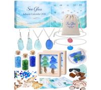Verre De Mer Calendrier De L'Avent 2026 Pour Femmes, Ado Fille, Bijoux &DIY | Le calendrier de l'avent femme contient bijoux verre de mer naturel, coquillages, flacon à vœux, kit bricolage thème côtier