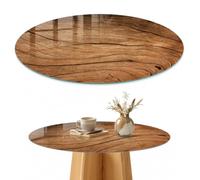 Verre de Table Basse Rond Ø 100 cm | Protection de Remplacement | Installation Facile | avec Coussinets Antidérapants | Bords Polis | Idéal pour Le Bureau | Style Moderne - Bois Naturel