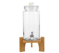 Verre Distributeur de Boissons avec Support Bois 2,5 L | Bocal Transparent à Large Ouverture, Robinet et Pompe Amovible, Usage Extérieur ou Coin Café