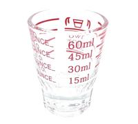 Verre doseur de 60 ml avec marquages rouges - Parfait pour les mesures de shot, les doses à spiritueux, les shots d'expresso, les doseurs Pyrex et les verres Cortado.