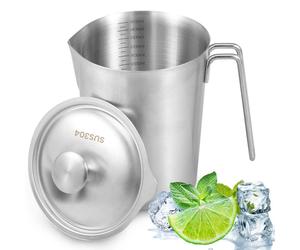 Verre doseur en acier inoxydable de 1500 ml avec couvercle, graduations fines, sans BPA, anti-goutte, robuste