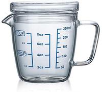 Verre Doseur Tasse à Mesureur en Verre Bécher Bec en V Cup Pichet Mesureur Liquide Résistant Chaleur Mug Gradué Transparent Broc Mesureur Cuisine Micro-ondes avec Couvercle pour Lait Café Thé (250ML)