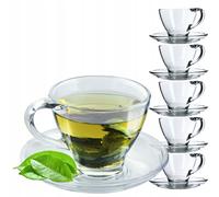 KADAX Lot de 6 Tasses en Verre Transparent Avec Soucoupe - 200 ml/250 ml - Pour Thé et Café (Hannah /)