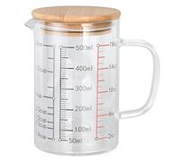 Verre Mesureur en Verre,Verre à Mesurer,verre doseur pâtisserie Avec Couvercle En Bambou Verre à Mesurer en Verre Borosilicaté avec PoignéE, va au Lave-Vaisselle/CongéLateur/Micro-Ondes(500ML)