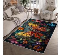 Verre Papillon Tapis de Couloir 80x150 cm 3D Engrenages Fleurs Steampunk Tapis de Chevet Flanelle Antidérapant Lavable Poil Court Rug de Chambre pour Couloir Chambre Q-58
