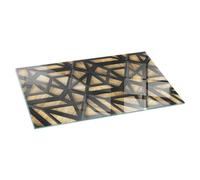 Verre Trempé pour Cheminée 140x70 cm pour Poêle Rond Résistant à la ChaleurProtecteur de Sol Imprimé Élégant Plaque de Protection Contre Les Étincelles - Géométrie avec Le Bois