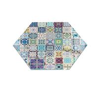 Verre Trempé Sécurisé Pour Cheminée Motifs De Mosaïque Sur Carreaux Bleu 40 cm