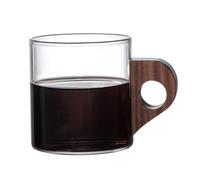 Verres à café, tasses à poignée en bois, fioles à thé transparentes, petites bouteilles d'eau