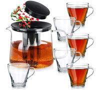 Verres à Café Thé 250ml avec Théière 1.5L Passoire Set 7pcs