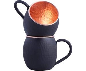 Verres à cocktail Moscow Mule en cuivre pur noir mat de 20 oz - Cuivre massif martelé - Lot de 2