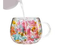 Verres à double paroi - 250 ml - Pétales multicolores - Avec - Tasse à café en verre isotherme pour boissons chaudes et froides, eau potable, thé, whisky, bière, bureau, bar et maison
