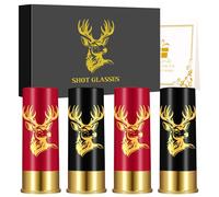 Verres à Shot, Tête de Cerf Inclinée, Lot de 4, Plastique Verre Liqueur | Cadeau pour Chasseur, Shooter Verre Chasse, 12GA Verres à Shot, 45 ml Verre Liqueur, avec Boîte Cadeau, Noir et Rouge