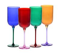 Verres à Vin 350 ml - Lot de 4 - Collection Aurora - Rouge et Vert - Verre en Cristal - Faits Main, Teintés - Élégants et Modernes - Idéals pour un Cadeau