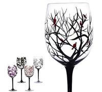 Verres à Vin Arbres des Quatre Saisons - Verre à Vin Artistique Peint à la Main, Printemps Été Hiver Automne Ensemble de Verres à Vin (Verre à Vin à Pied, 1 Pièce, Hiver)
