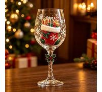 Verres À Vin Peints À la Main Noël, Coupes de Fête avec Tige Houx | Verre Cristal Transparent, Idéal pour Repas Familial, Soirées de Noël, Déco Maison et Cadeau Festif(D)
