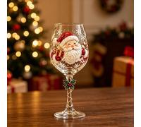 Verres À Vin Peints À la Main Noël, Coupes de Fête avec Tige Houx | Verre Cristal Transparent, Idéal pour Repas Familial, Soirées de Noël, Déco Maison et Cadeau Festif(A)