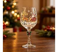Verres À Vin Peints À la Main Noël, Coupes de Fête avec Tige Houx | Verre Cristal Transparent, Idéal pour Repas Familial, Soirées de Noël, Déco Maison et Cadeau Festif(C)