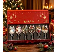 Verres À Vin Peints À la Main Noël, Coupes de Fête avec Tige Houx | Verre Cristal Transparent, Idéal pour Repas Familial, Soirées de Noël, Déco Maison et Cadeau Festif(G)