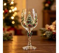 Verres À Vin Peints À la Main Noël, Coupes de Fête avec Tige Houx | Verre Cristal Transparent, Idéal pour Repas Familial, Soirées de Noël, Déco Maison et Cadeau Festif(F)