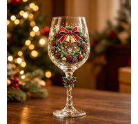 Verres À Vin Peints À la Main Noël, Coupes de Fête avec Tige Houx | Verre Cristal Transparent, Idéal pour Repas Familial, Soirées de Noël, Déco Maison et Cadeau Festif(E)