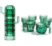 Verres en forme de cactus - Verre vert soufflé à la main - Ensemble de verres unique pour le service des boissons