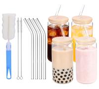 Verres en verre avec couvercle et paille, lot de 4, 500 ml