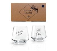 Verres gin tonic - Coffret cadeau de 2 avec énonciations de gin | 400ml | Coffret cadeau avec recettes de cocktails | Pour gros glaçons | Cadeau de Noël pour hommes et femmes