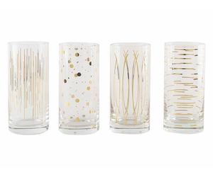 Verres Highball - CREATIVE TOPS - Mikasa 'Cheers' - Lot de 4 - Cristal gravé - Effet doré 450 ml