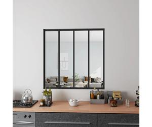 Verrière Atelier en aluminium noir mat L.123xH.108cm 4 carreaux transparents inclus, Verrière fixe kit de verrière et vitrage
