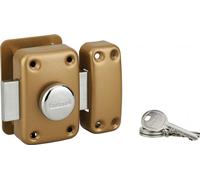 Verrou à bouton Apache avec plaque de renfort pour porte d'entrée, cylindre 45mm, acier, 3 clés, époxy or - THIRARD