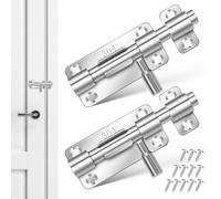Verrou de Porte Coulissante 2 Pièces en Acier Inoxydable | Hangars et Portails, Design à Coulisse, Fonctionnement Fluide, Trou pour Cadenas, Argenté