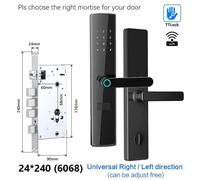 Verrou de porte intelligent WiFi - Modèle F15 - Entraxe 24/240 - Serrure à mortaise 6068 - Ouverture par empreinte digitale - Contrôle à distance via WiFi - Sonnette intégrée - Pour portes de 40 à 120