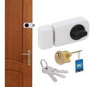 Verrou de porte supplémentaire cylindre de fermeture - 50/60 mm - Acier - Blanc - Pour portail, porte de garage et porte d'entrée