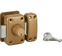 Verrou double entrée Apache avec plaque de renfort pour porte d'entrée, cylindre 45mm, acier, 3 clés, époxy or - THIRARD