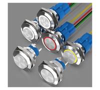 Verrouillage Momentané D'acier Inoxydable De Commutateur En Métal De 30mm | Bouton d'alimentation LED 12/24/220 V nickelé(High head ring light,BLUE_MOMENTARY SELF-RESET_24V DC)